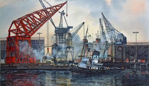 Swan Hunter shipyard, Wallsend with the Titan floating crane.